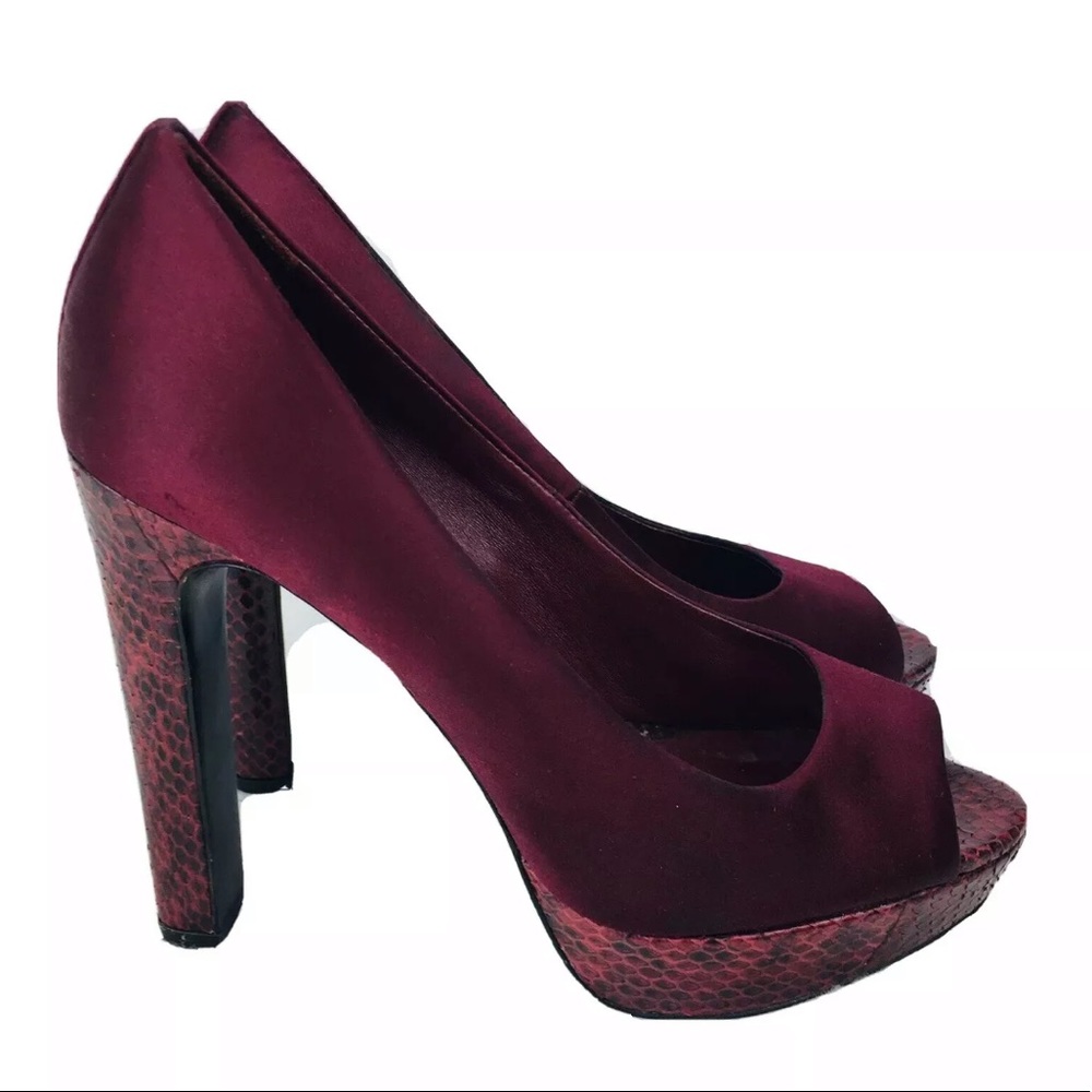 Tory Burch Satin Snakeskin Peep-toe Platform Heels